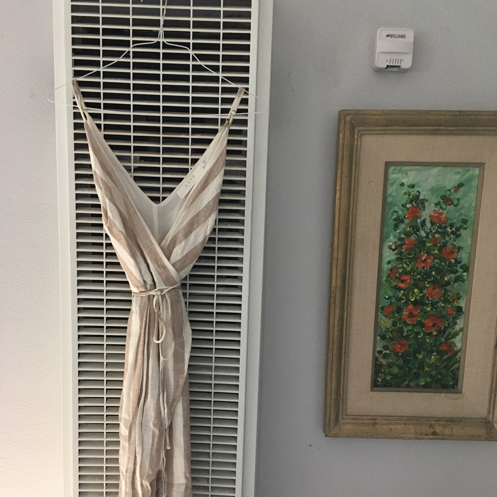 ASTR striped linen wrap dress